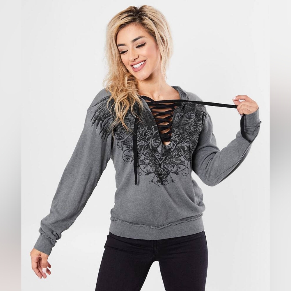Affliction Aviana Hooded Sweatshirt Medium